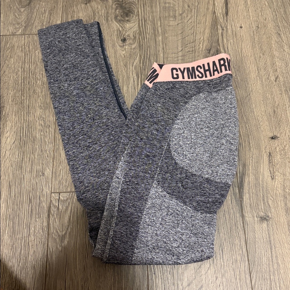 Gymshark Heathered Gray Leggings with Pink Trim